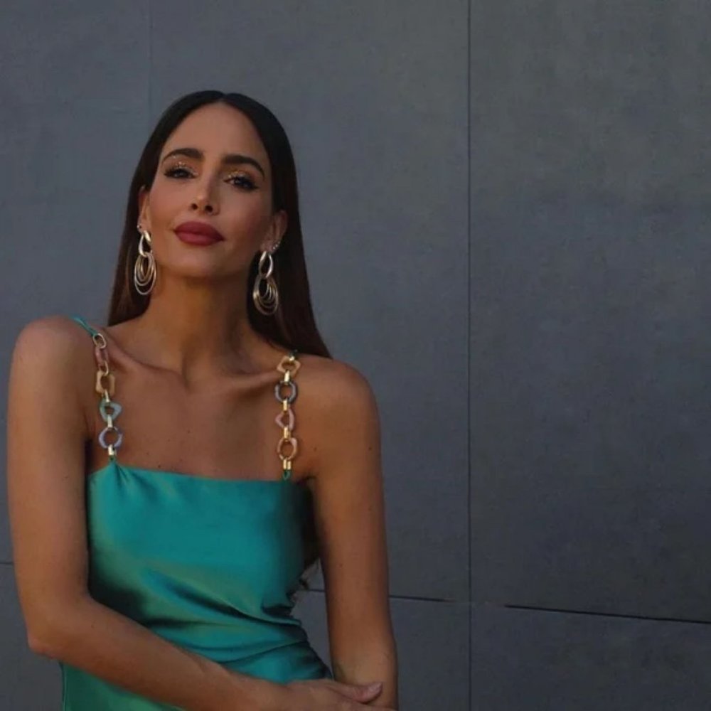 ZARA Satin Dress With Chain Sea Green